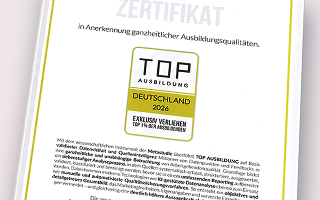 Zertifikat für top Ausbildung in Deutschland